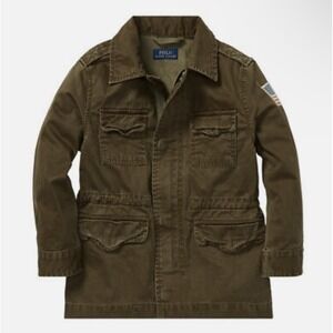 Polo Ralph Lauren Green Military Jacket Coat USA Flag Patch Boy's Size M 10-12